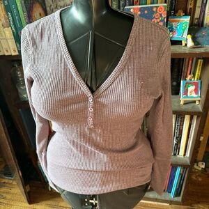 Zyia purple ribbed athletic long sleeve fitted thermal shirt